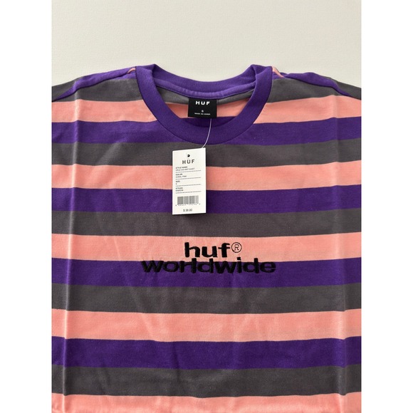 HUF Worldwide Striped Tee - Stylish Graphic Print T-Shirt - Size S - Picture 4 of 5